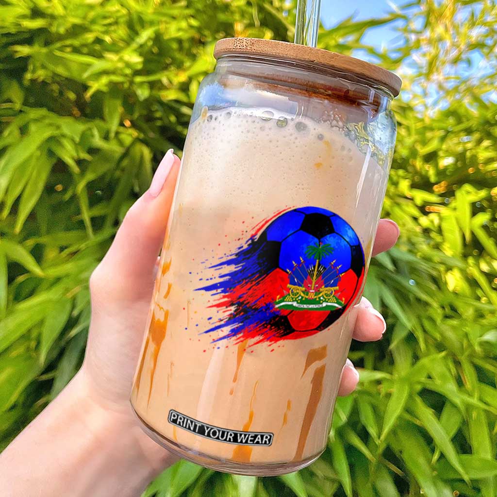 Haitian Flag Soccer Ball Splatter Graphic Glass Can Haiti Football Sports Fan TS02 Black Print Your Wear