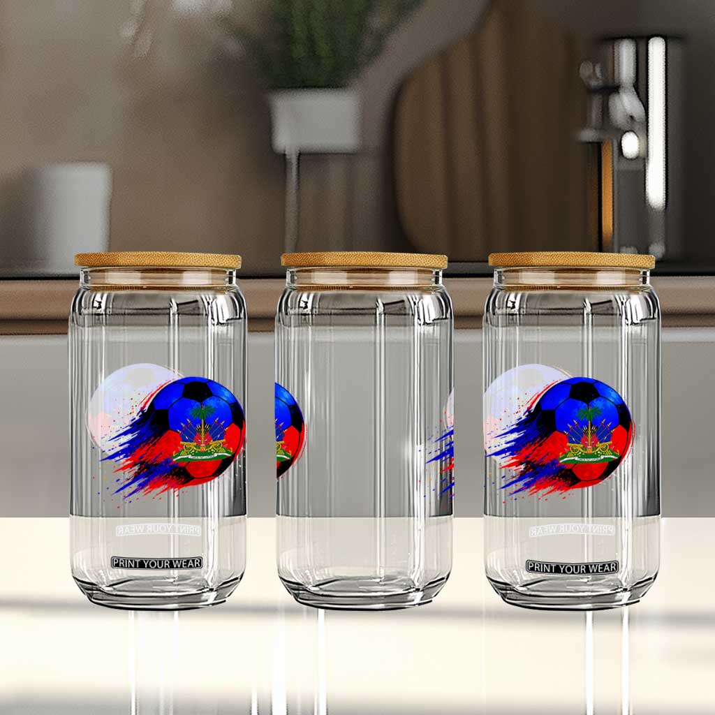 Haitian Flag Soccer Ball Splatter Graphic Glass Can Haiti Football Sports Fan TS02 Print Your Wear