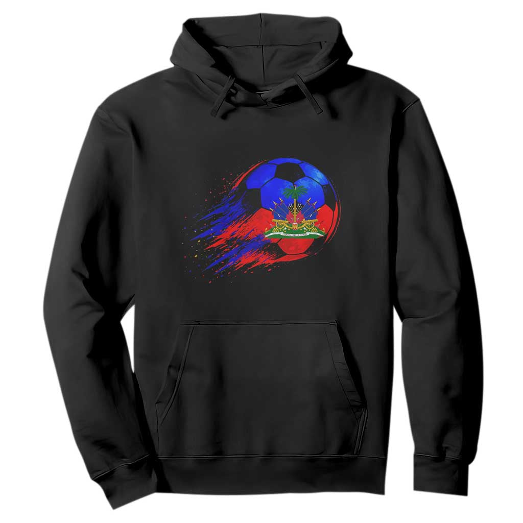 Haitian Flag Soccer Ball Splatter Graphic Hoodie Haiti Football Sports Fan TS02 Black Print Your Wear