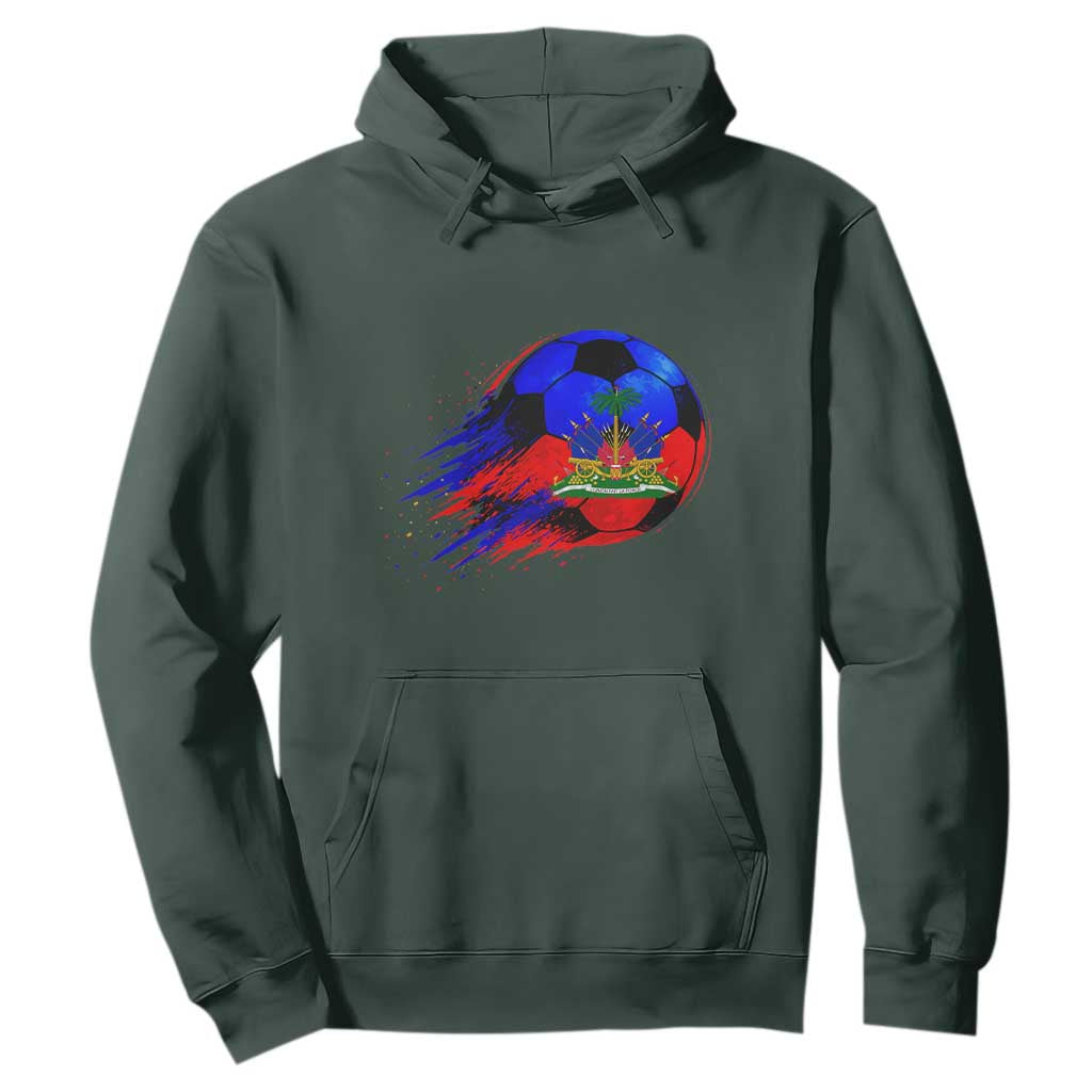 Haitian Flag Soccer Ball Splatter Graphic Hoodie Haiti Football Sports Fan TS02 Dark Forest Green Print Your Wear
