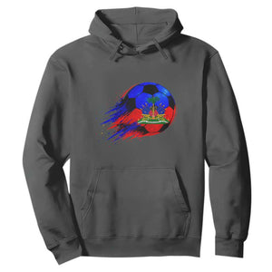 Haitian Flag Soccer Ball Splatter Graphic Hoodie Haiti Football Sports Fan TS02 Dark Heather Print Your Wear