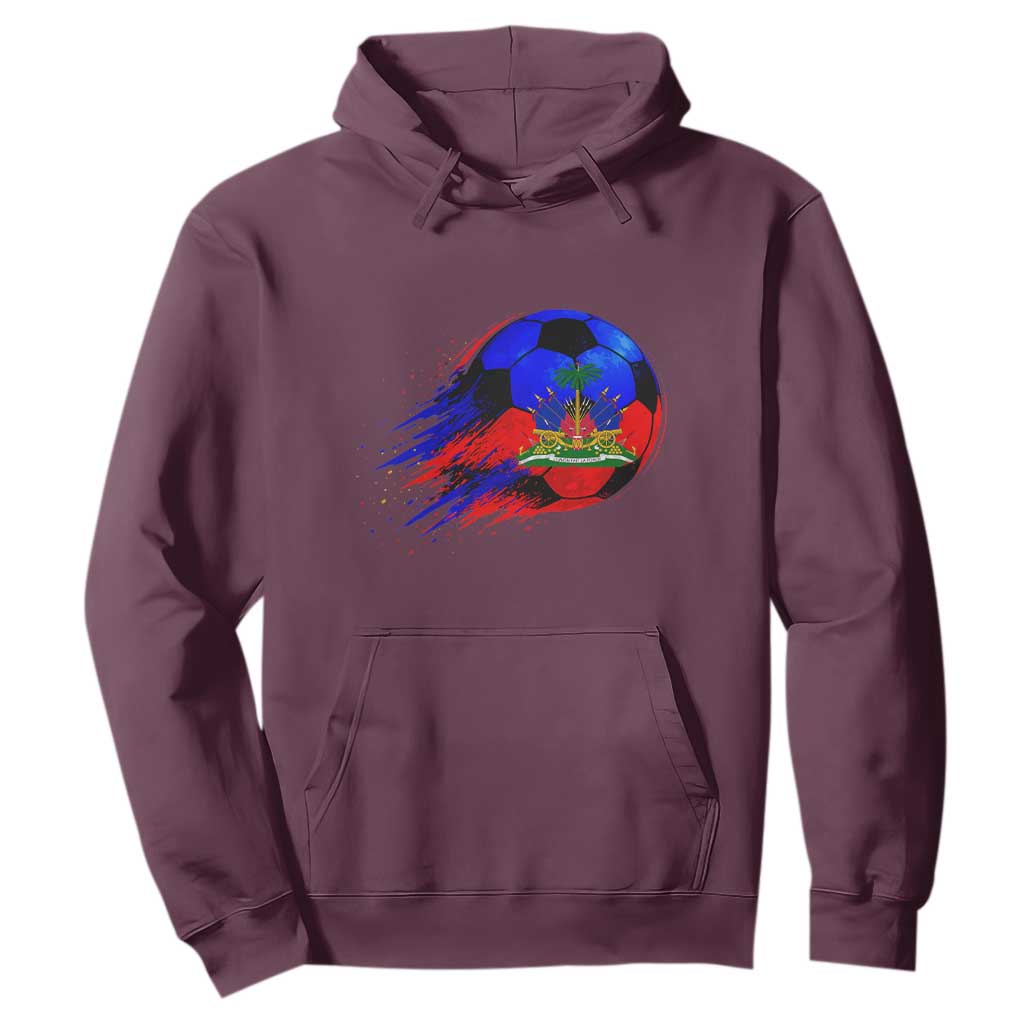 Haitian Flag Soccer Ball Splatter Graphic Hoodie Haiti Football Sports Fan TS02 Maroon Print Your Wear