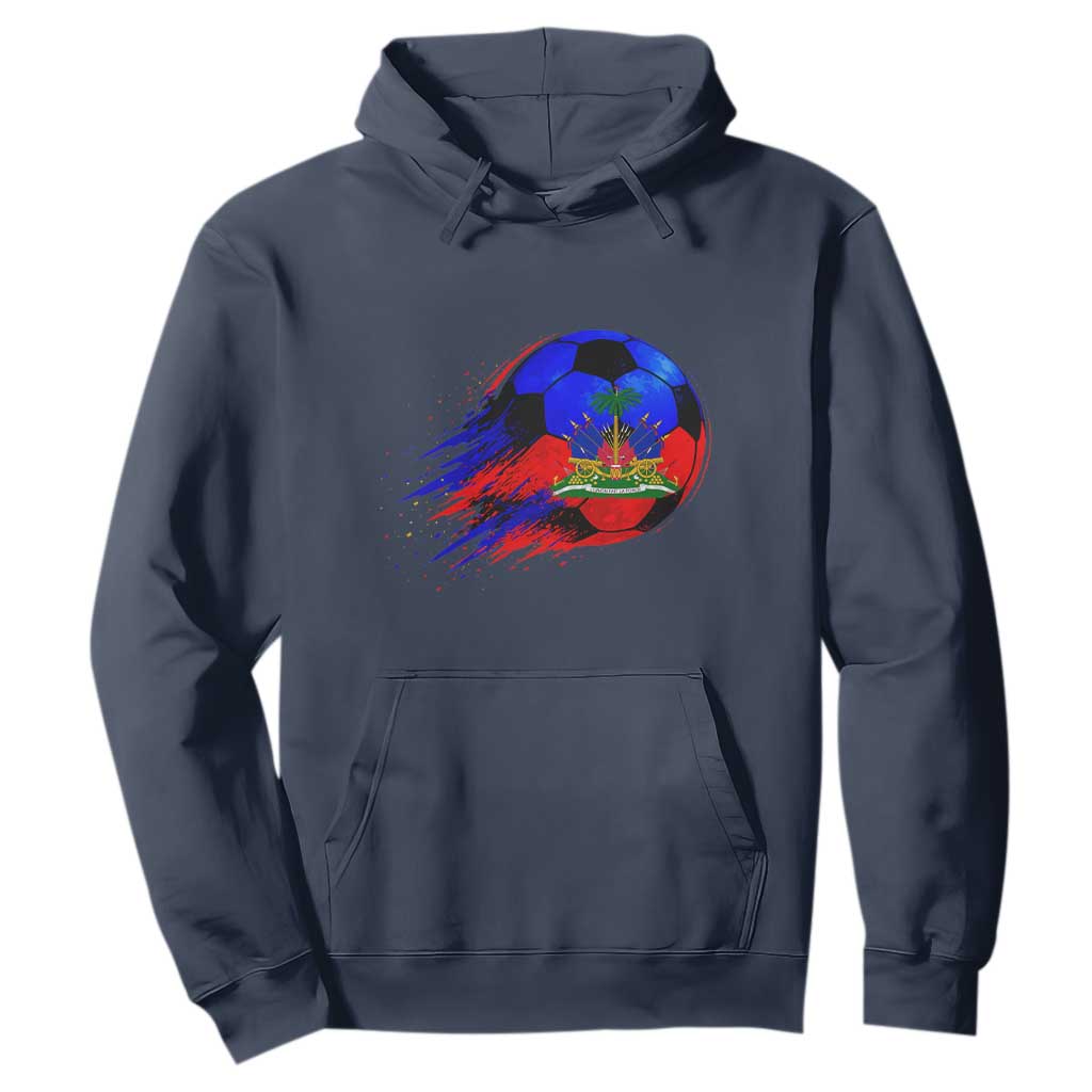 Haitian Flag Soccer Ball Splatter Graphic Hoodie Haiti Football Sports Fan TS02 Navy Print Your Wear