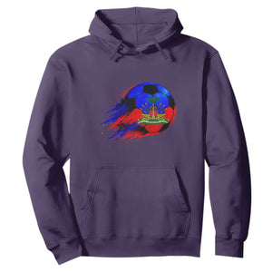 Haitian Flag Soccer Ball Splatter Graphic Hoodie Haiti Football Sports Fan TS02 Purple Print Your Wear