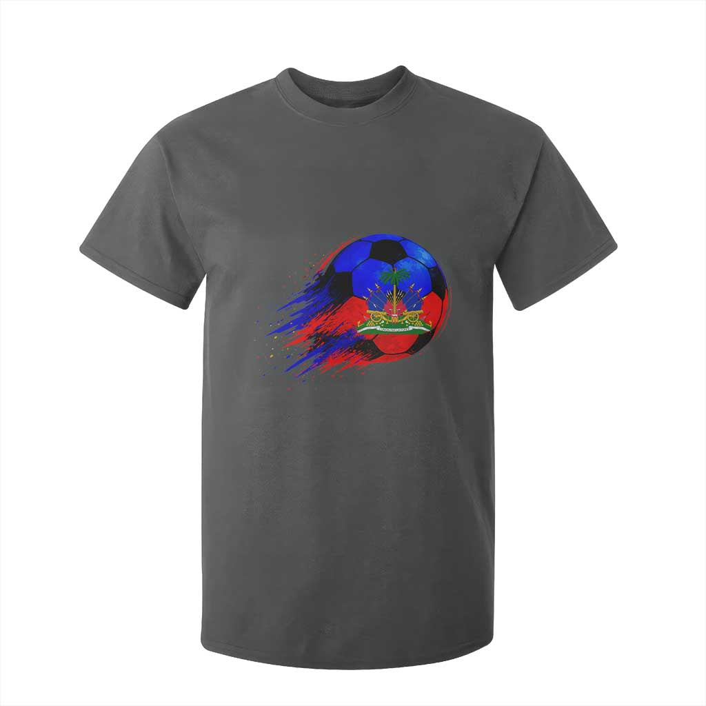 Haitian Flag Soccer Ball Splatter Graphic T Shirt For Kid Haiti Football Sports Fan TS02 Dark Heather Print Your Wear