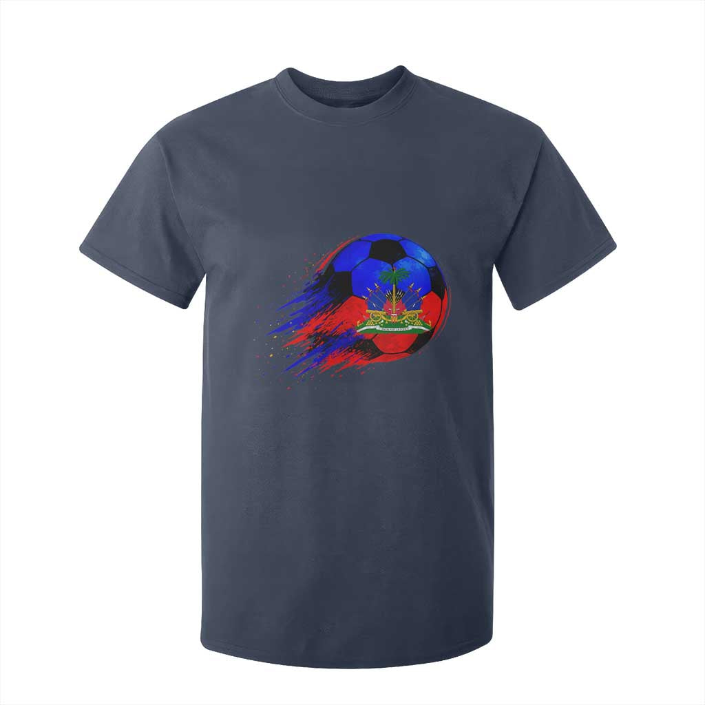 Haitian Flag Soccer Ball Splatter Graphic T Shirt For Kid Haiti Football Sports Fan TS02 Navy Print Your Wear