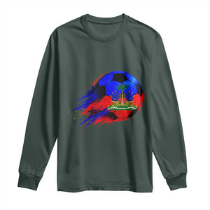 Haitian Flag Soccer Ball Splatter Graphic Long Sleeve Shirt Haiti Football Sports Fan TS02 Dark Forest Green Print Your Wear