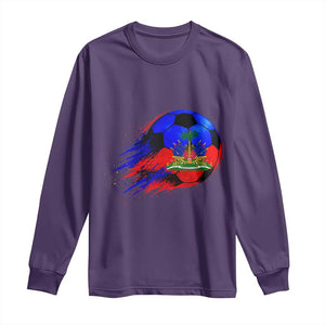 Haitian Flag Soccer Ball Splatter Graphic Long Sleeve Shirt Haiti Football Sports Fan TS02 Purple Print Your Wear
