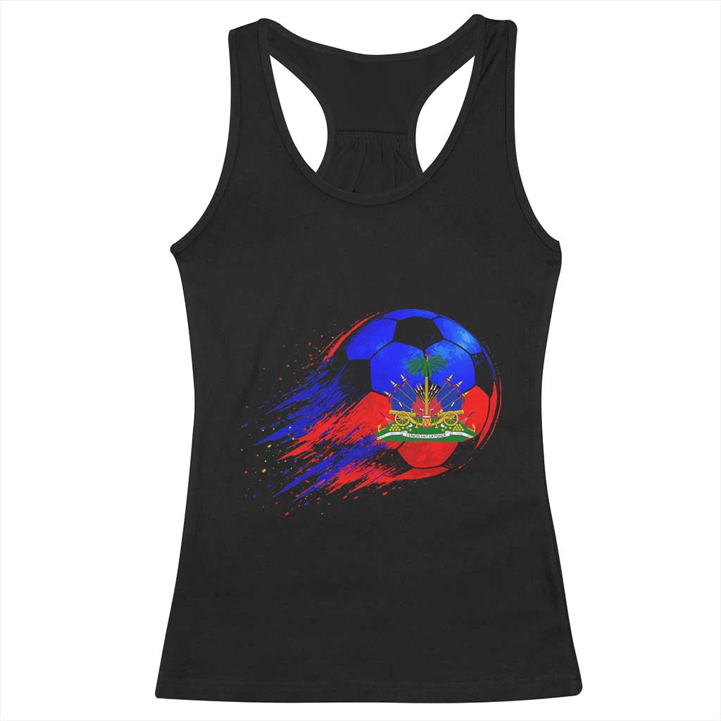 Haitian Flag Soccer Ball Splatter Graphic Racerback Tank Top Haiti Football Sports Fan TS02 Black Print Your Wear