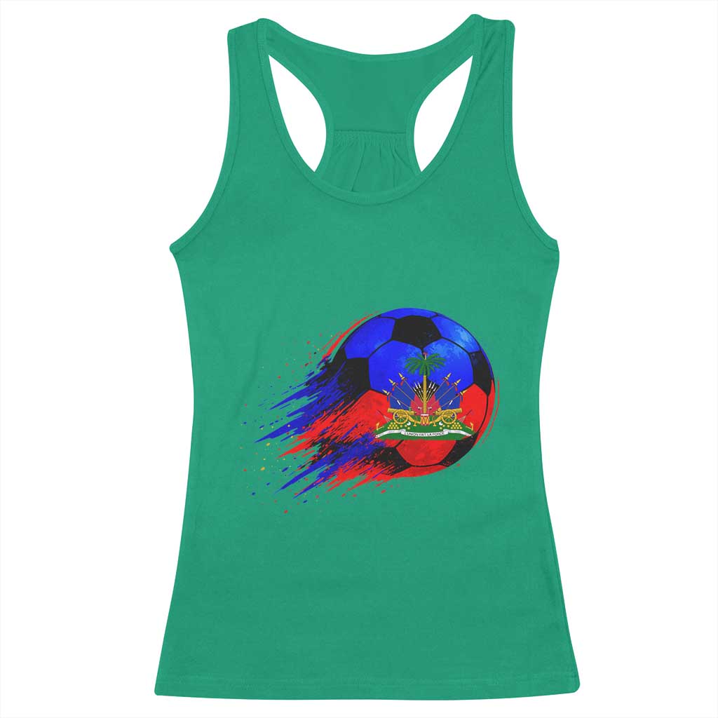 Haitian Flag Soccer Ball Splatter Graphic Racerback Tank Top Haiti Football Sports Fan TS02 Irish Green Print Your Wear