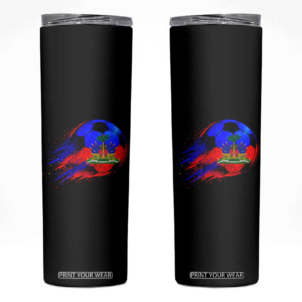 Haitian Flag Soccer Ball Splatter Graphic Skinny Tumbler Haiti Football Sports Fan TS02 Black Print Your Wear