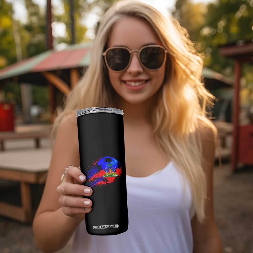 Haitian Flag Soccer Ball Splatter Graphic Skinny Tumbler Haiti Football Sports Fan TS02 Print Your Wear