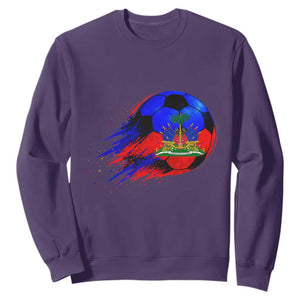 Haitian Flag Soccer Ball Splatter Graphic Sweatshirt Haiti Football Sports Fan TS02 Purple Print Your Wear