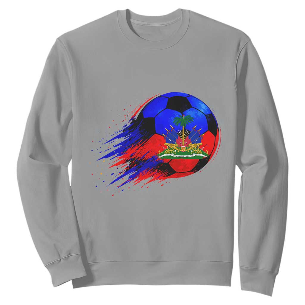 Haitian Flag Soccer Ball Splatter Graphic Sweatshirt Haiti Football Sports Fan TS02 Sport Gray Print Your Wear