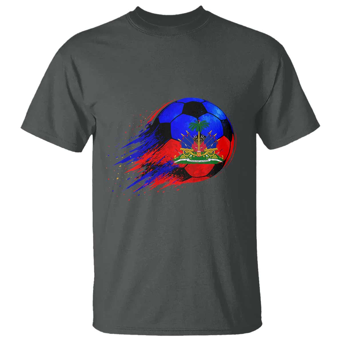 Haitian Flag Soccer Ball Splatter Graphic T Shirt Haiti Football Sports Fan TS02 Dark Heather Print Your Wear