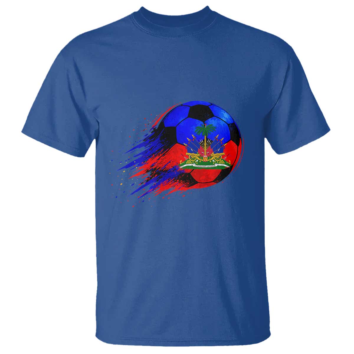 Haitian Flag Soccer Ball Splatter Graphic T Shirt Haiti Football Sports Fan TS02 Royal Blue Print Your Wear