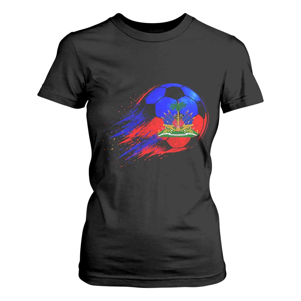 Haitian Flag Soccer Ball Splatter Graphic T Shirt For Women Haiti Football Sports Fan TS02 Black Print Your Wear