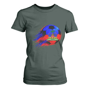 Haitian Flag Soccer Ball Splatter Graphic T Shirt For Women Haiti Football Sports Fan TS02 Dark Forest Green Print Your Wear