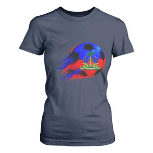 Haitian Flag Soccer Ball Splatter Graphic T Shirt For Women Haiti Football Sports Fan TS02 Navy Print Your Wear