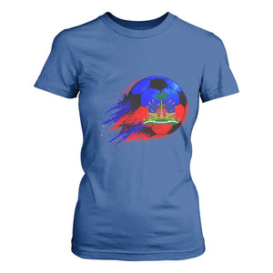 Haitian Flag Soccer Ball Splatter Graphic T Shirt For Women Haiti Football Sports Fan TS02 Royal Blue Print Your Wear