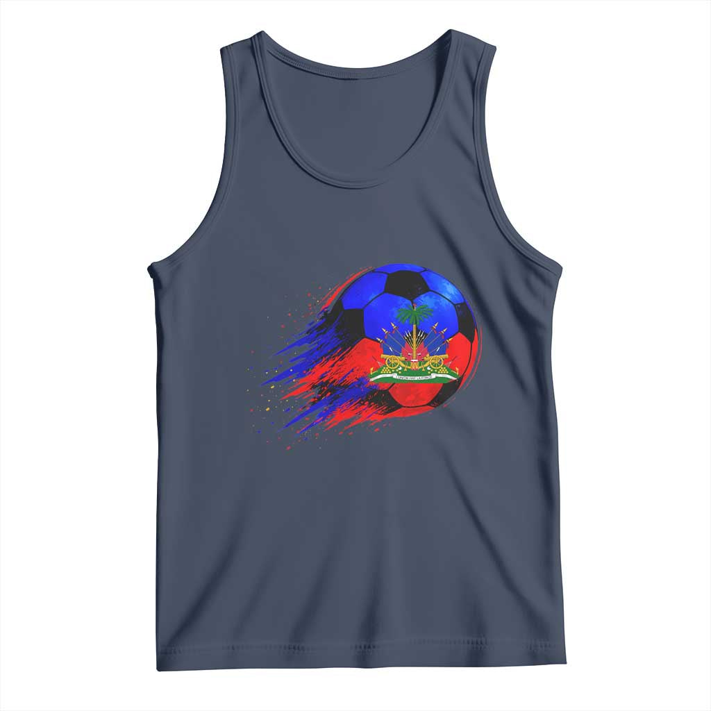 Haitian Flag Soccer Ball Splatter Graphic Tank Top Haiti Football Sports Fan TS02 Navy Print Your Wear