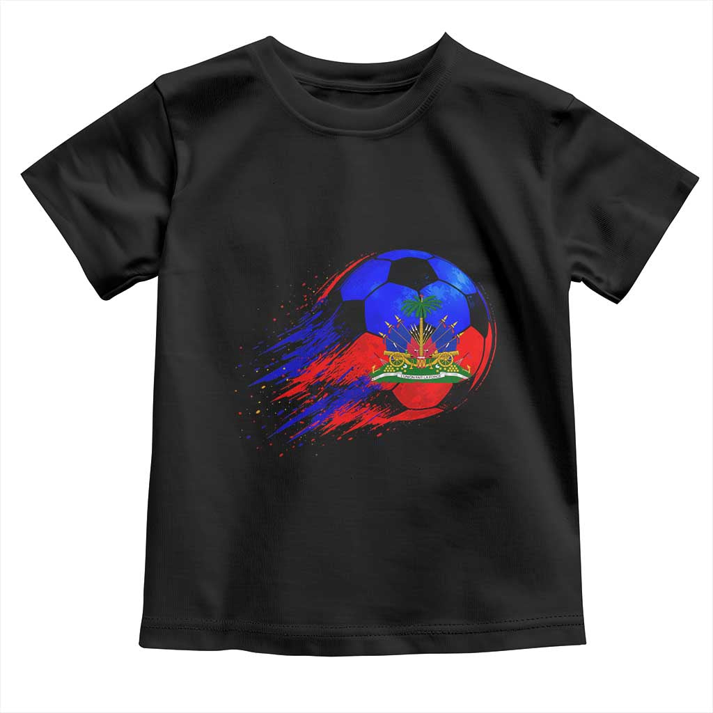 Haitian Flag Soccer Ball Splatter Graphic Toddler T Shirt Haiti Football Sports Fan TS02 Black Print Your Wear