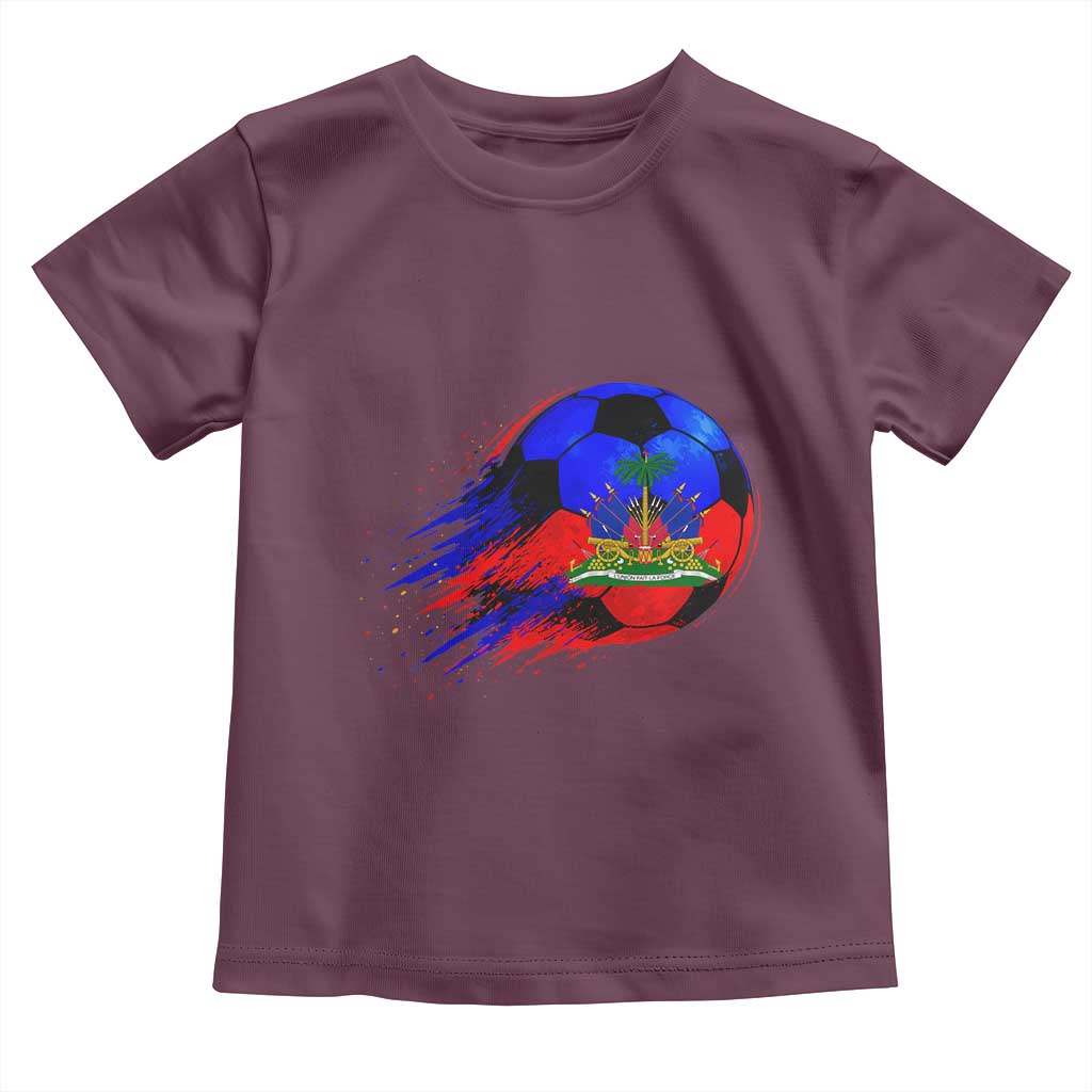 Haitian Flag Soccer Ball Splatter Graphic Toddler T Shirt Haiti Football Sports Fan TS02 Maroon Print Your Wear
