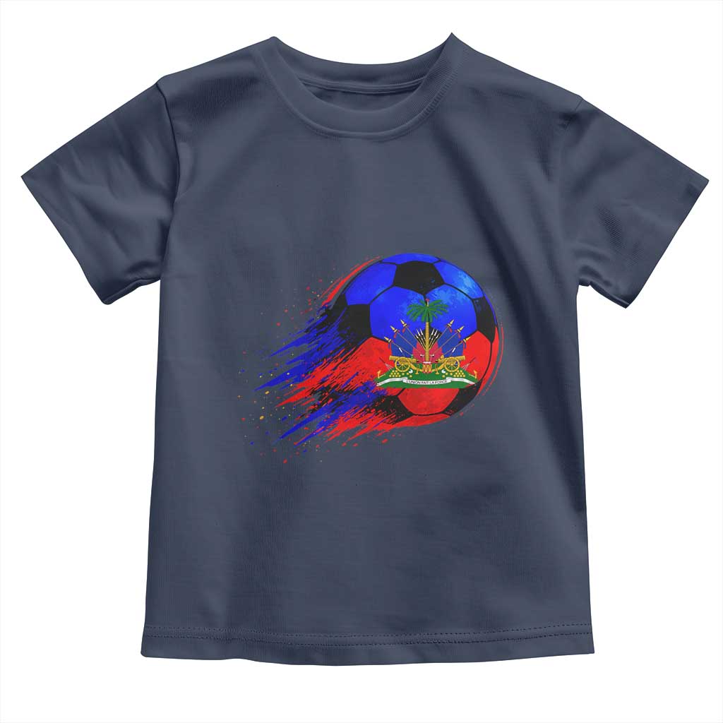 Haitian Flag Soccer Ball Splatter Graphic Toddler T Shirt Haiti Football Sports Fan TS02 Navy Print Your Wear