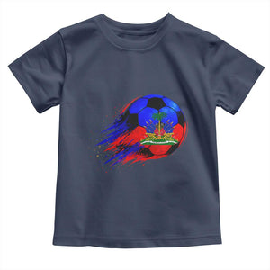 Haitian Flag Soccer Ball Splatter Graphic Toddler T Shirt Haiti Football Sports Fan TS02 Navy Print Your Wear