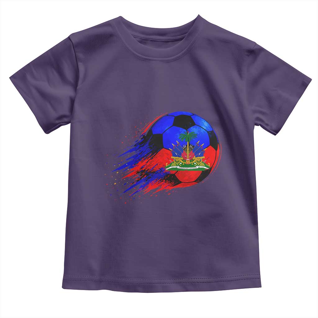 Haitian Flag Soccer Ball Splatter Graphic Toddler T Shirt Haiti Football Sports Fan TS02 Purple Print Your Wear