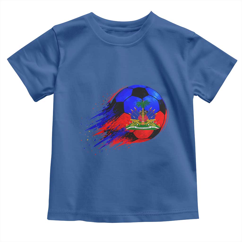 Haitian Flag Soccer Ball Splatter Graphic Toddler T Shirt Haiti Football Sports Fan TS02 Royal Blue Print Your Wear