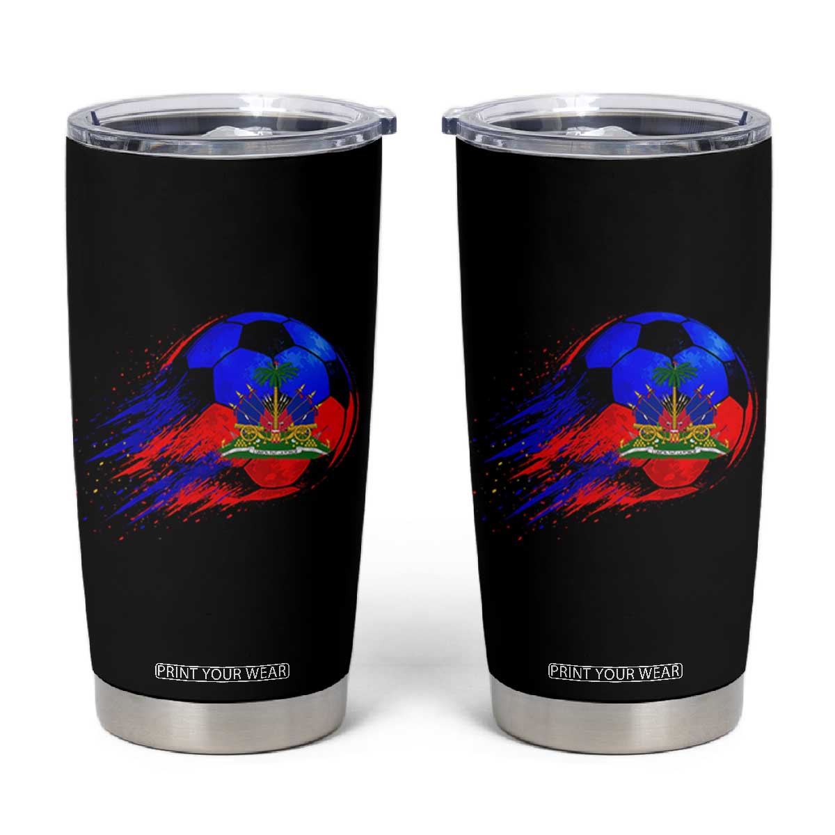 Haitian Flag Soccer Ball Splatter Graphic Tumbler Cup Haiti Football Sports Fan TS02 Black Print Your Wear