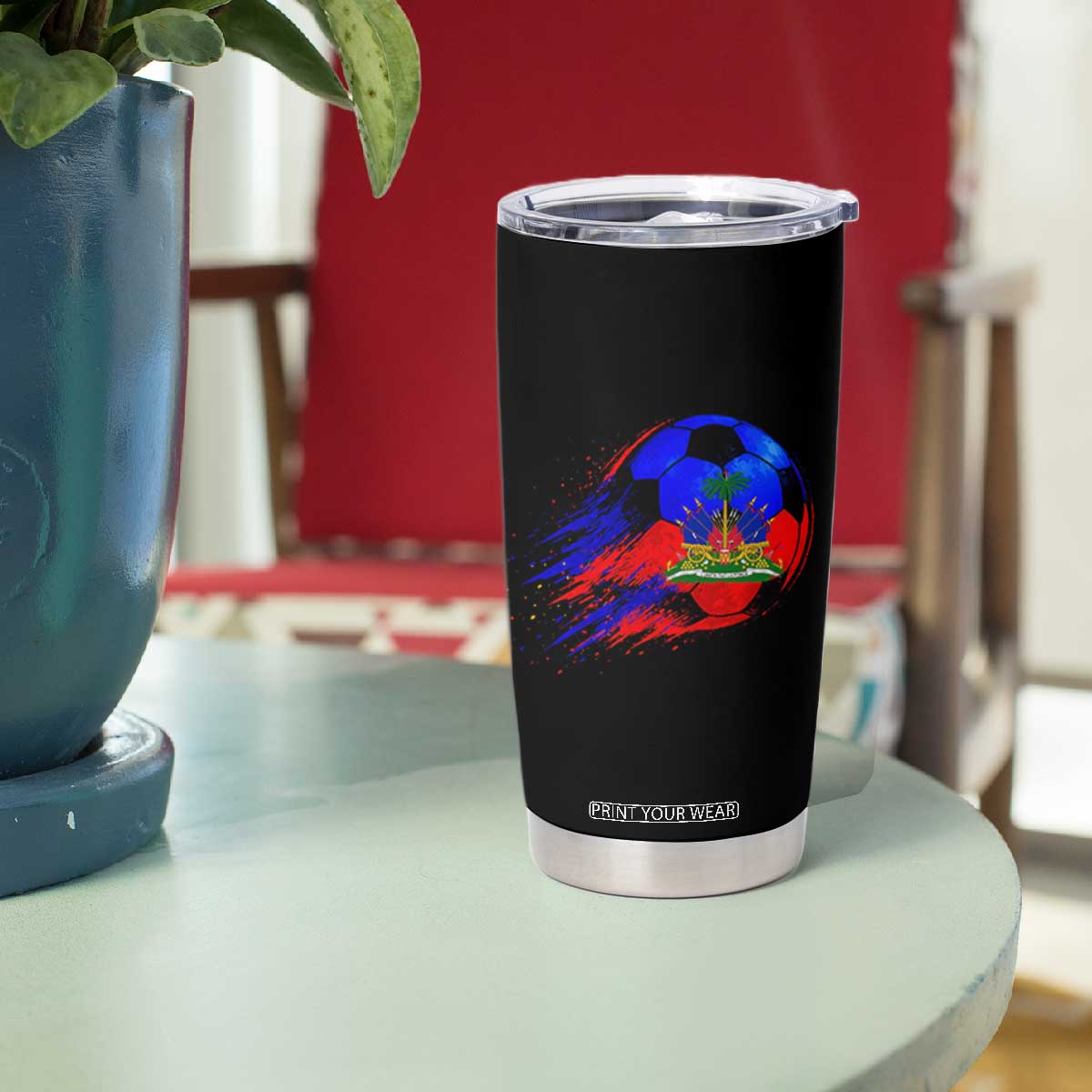 Haitian Flag Soccer Ball Splatter Graphic Tumbler Cup Haiti Football Sports Fan TS02 Print Your Wear