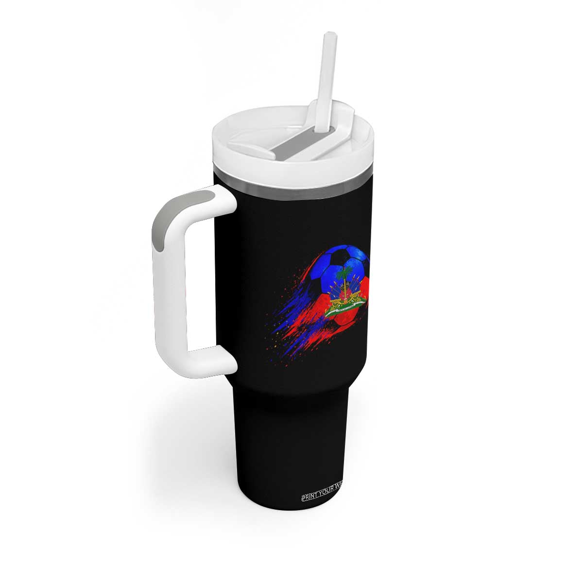 Haitian Flag Soccer Ball Splatter Graphic Tumbler With Handle Haiti Football Sports Fan TS02 Print Your Wear