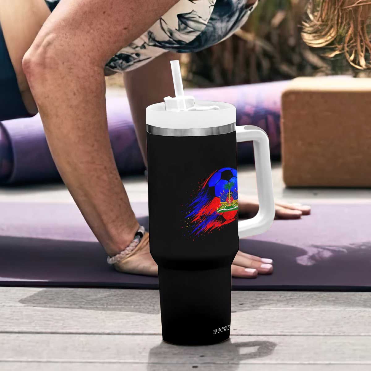 Haitian Flag Soccer Ball Splatter Graphic Tumbler With Handle Haiti Football Sports Fan TS02 Print Your Wear