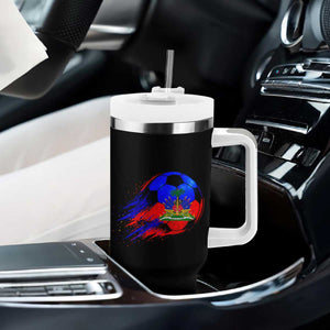 Haitian Flag Soccer Ball Splatter Graphic Tumbler With Handle Haiti Football Sports Fan TS02 Print Your Wear