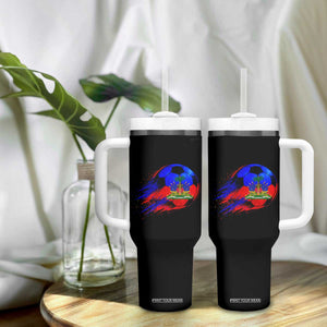 Haitian Flag Soccer Ball Splatter Graphic Tumbler With Handle Haiti Football Sports Fan TS02 Print Your Wear