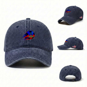 Haitian Flag Soccer Ball Splatter Graphic Washed Cotton Baseball Cap Haiti Football Sports Fan TS02 Washed Cap Universal Fit Navy Print Your Wear