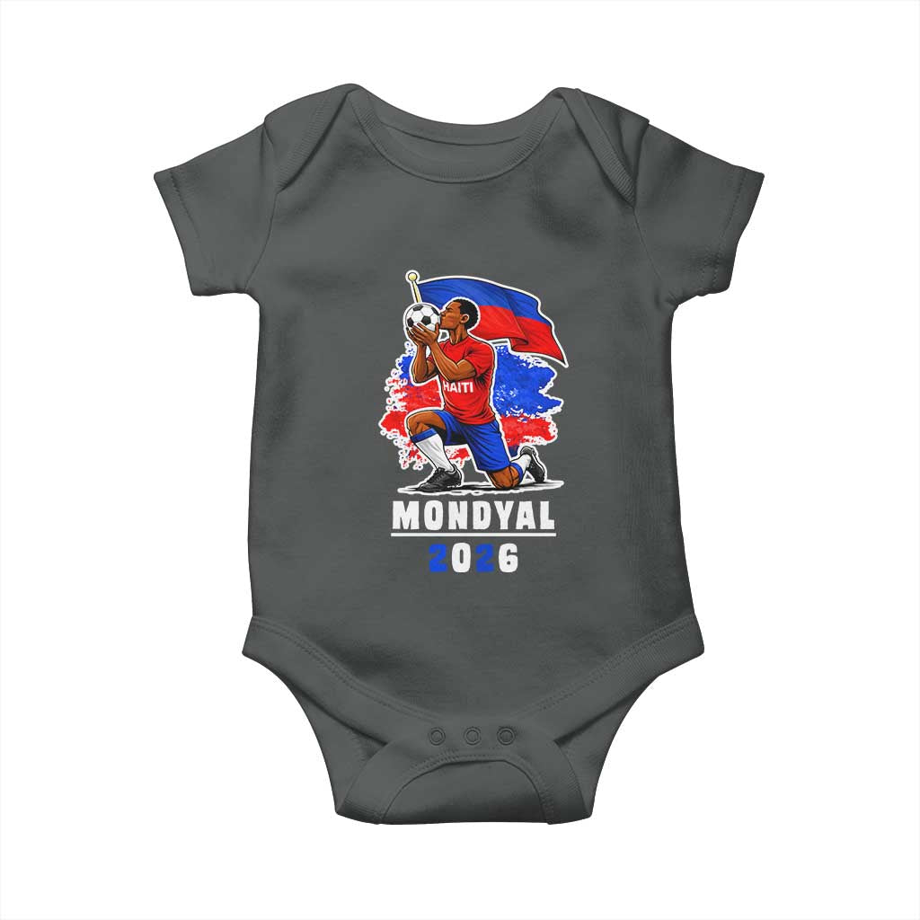 Mondyal 2026 Haiti Soccer Player Victory Celebration Graphic Baby Onesie Haitian Flag Football Sports Fan TS02 Dark Heather Print Your Wear