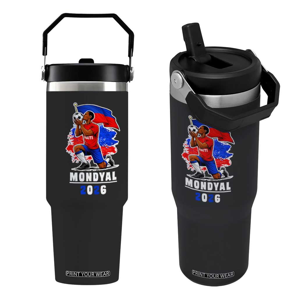 Mondyal 2026 Haiti Soccer Player Victory Celebration Graphic Flip Straw Tumbler Haitian Flag Football Sports Fan TS02 One Size: 30 oz Black Print Your Wear