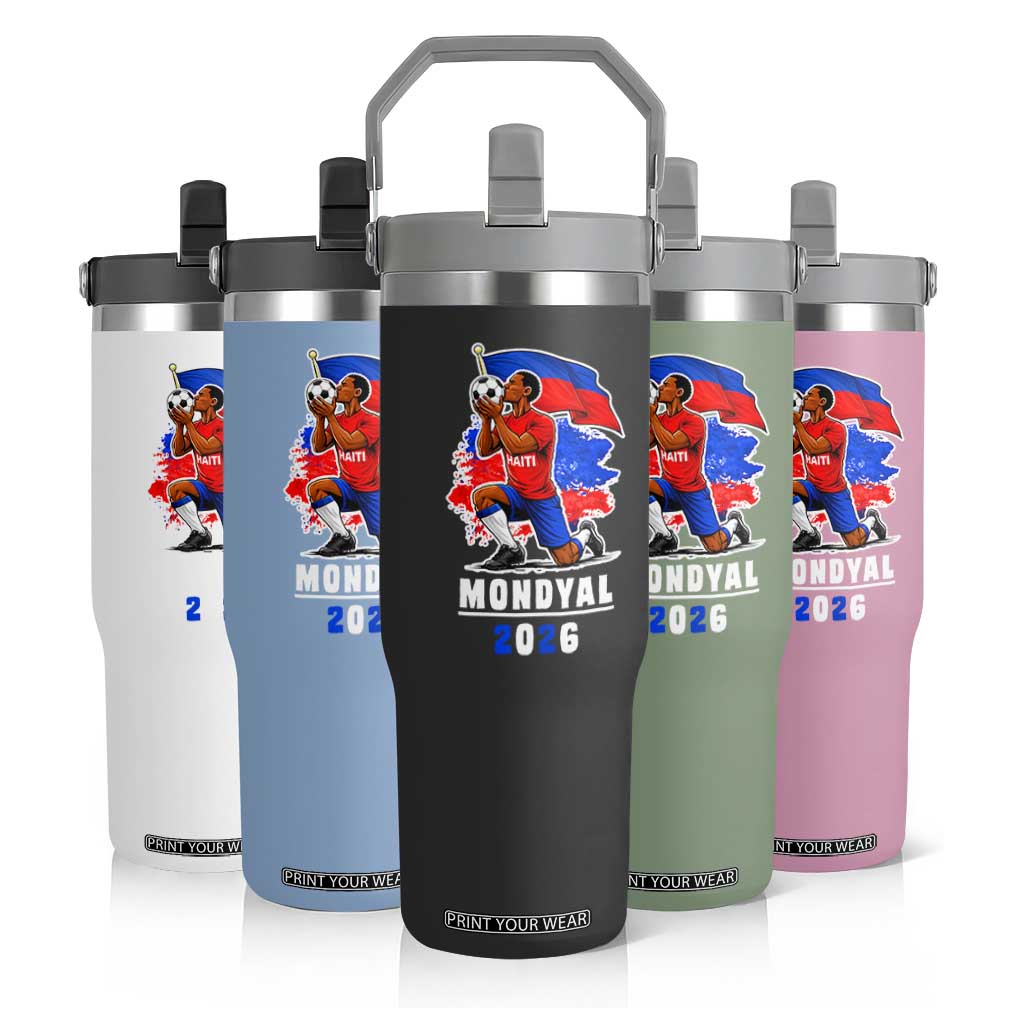 Mondyal 2026 Haiti Soccer Player Victory Celebration Graphic Flip Straw Tumbler Haitian Flag Football Sports Fan TS02 Print Your Wear