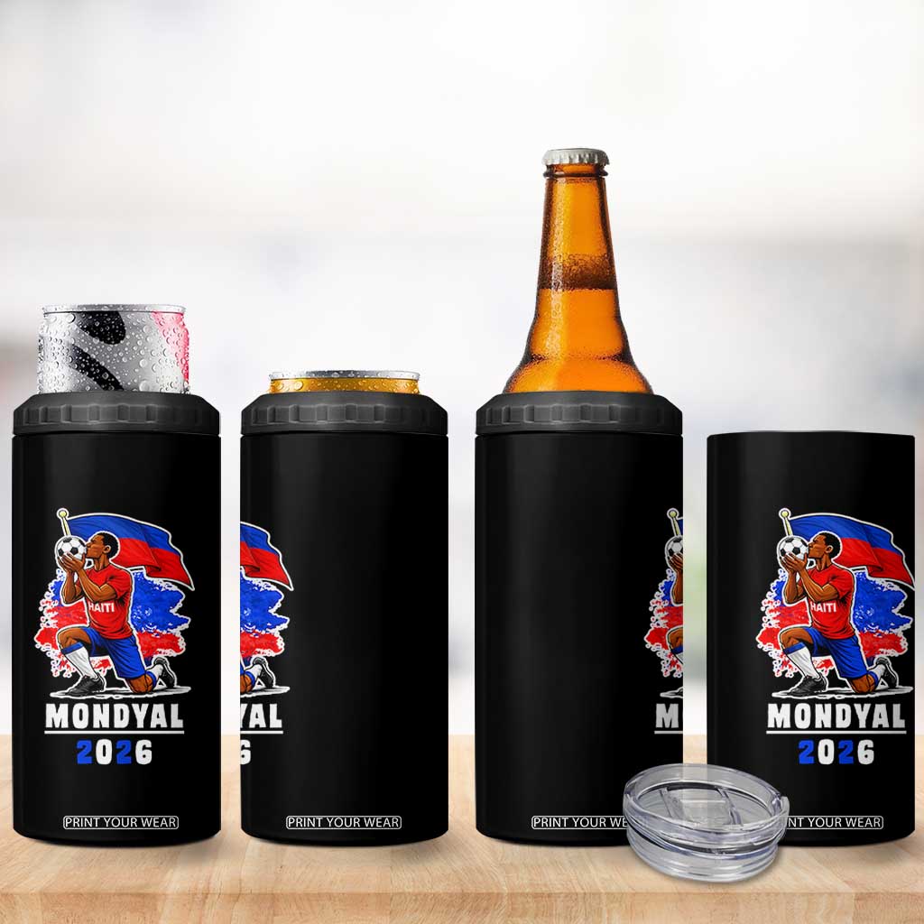 Mondyal 2026 Haiti Soccer Player Victory Celebration Graphic 4 in 1 Can Cooler Tumbler Haitian Flag Football Sports Fan TS02 Print Your Wear