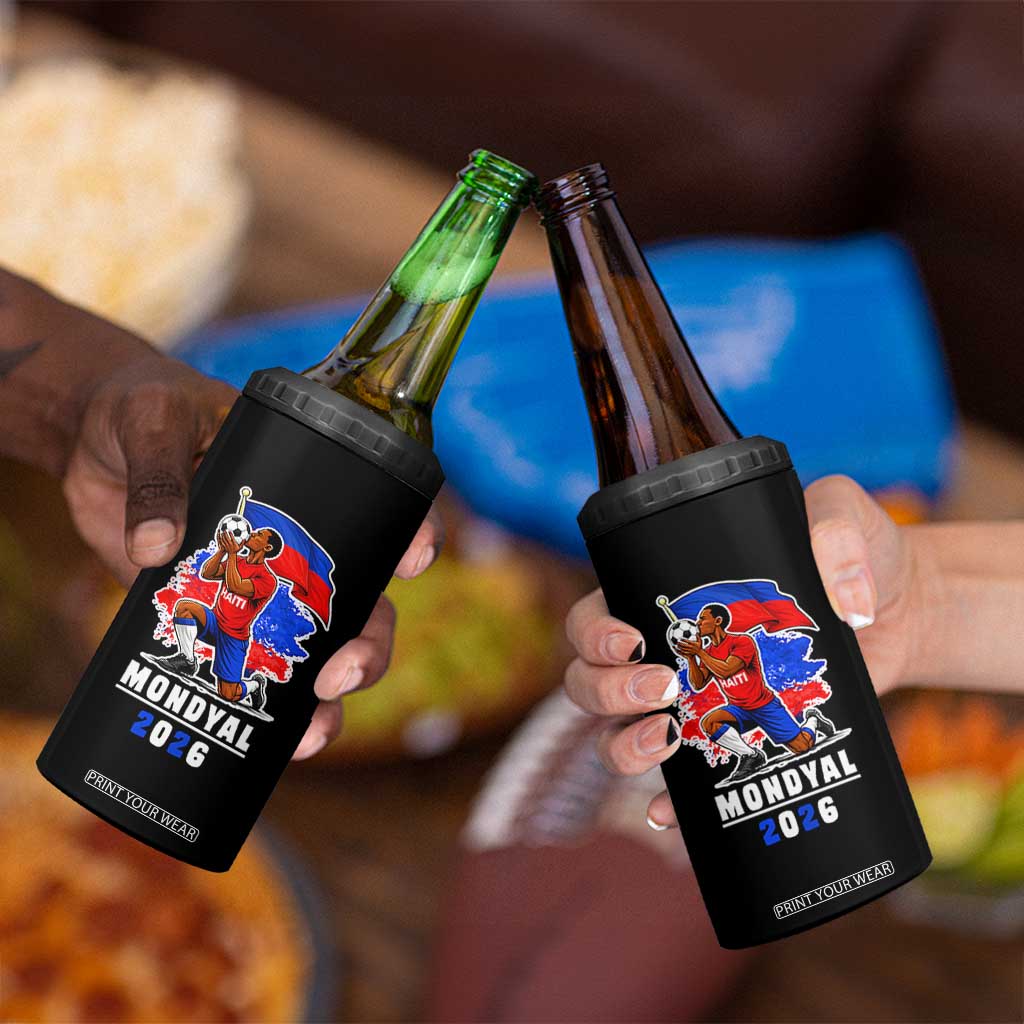 Mondyal 2026 Haiti Soccer Player Victory Celebration Graphic 4 in 1 Can Cooler Tumbler Haitian Flag Football Sports Fan TS02 Print Your Wear