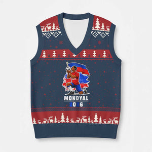 Mondyal 2026 Haiti Soccer Player Victory Celebration Graphic V-Neck Knit Sweater Vest Haitian Flag Football Sports Fan TS02 Navy Red Print Your Wear