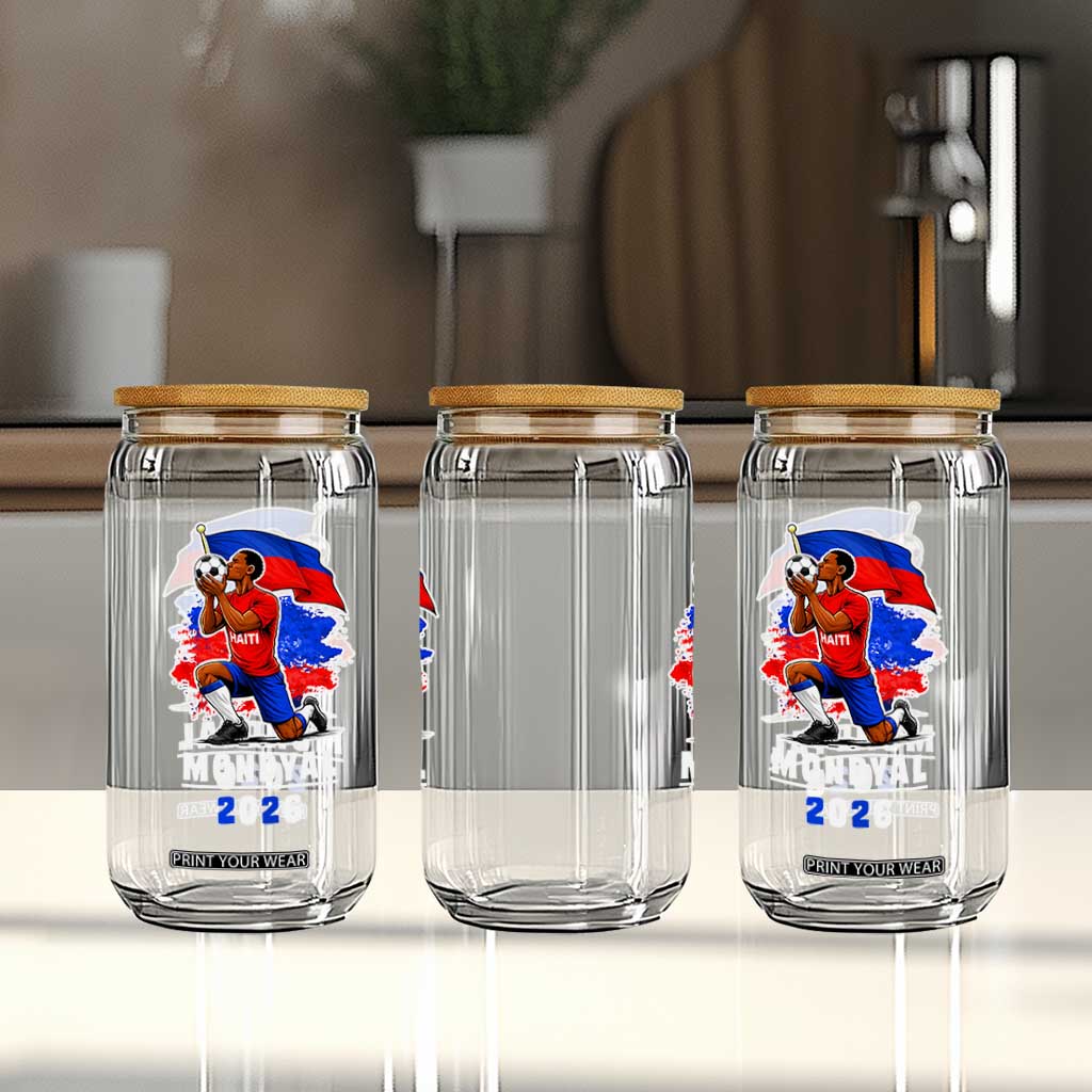 Mondyal 2026 Haiti Soccer Player Victory Celebration Graphic Glass Can Haitian Flag Football Sports Fan TS02 Print Your Wear