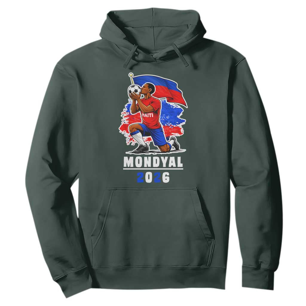 Mondyal 2026 Haiti Soccer Player Victory Celebration Graphic Hoodie Haitian Flag Football Sports Fan TS02 Dark Forest Green Print Your Wear