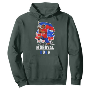 Mondyal 2026 Haiti Soccer Player Victory Celebration Graphic Hoodie Haitian Flag Football Sports Fan TS02 Dark Forest Green Print Your Wear