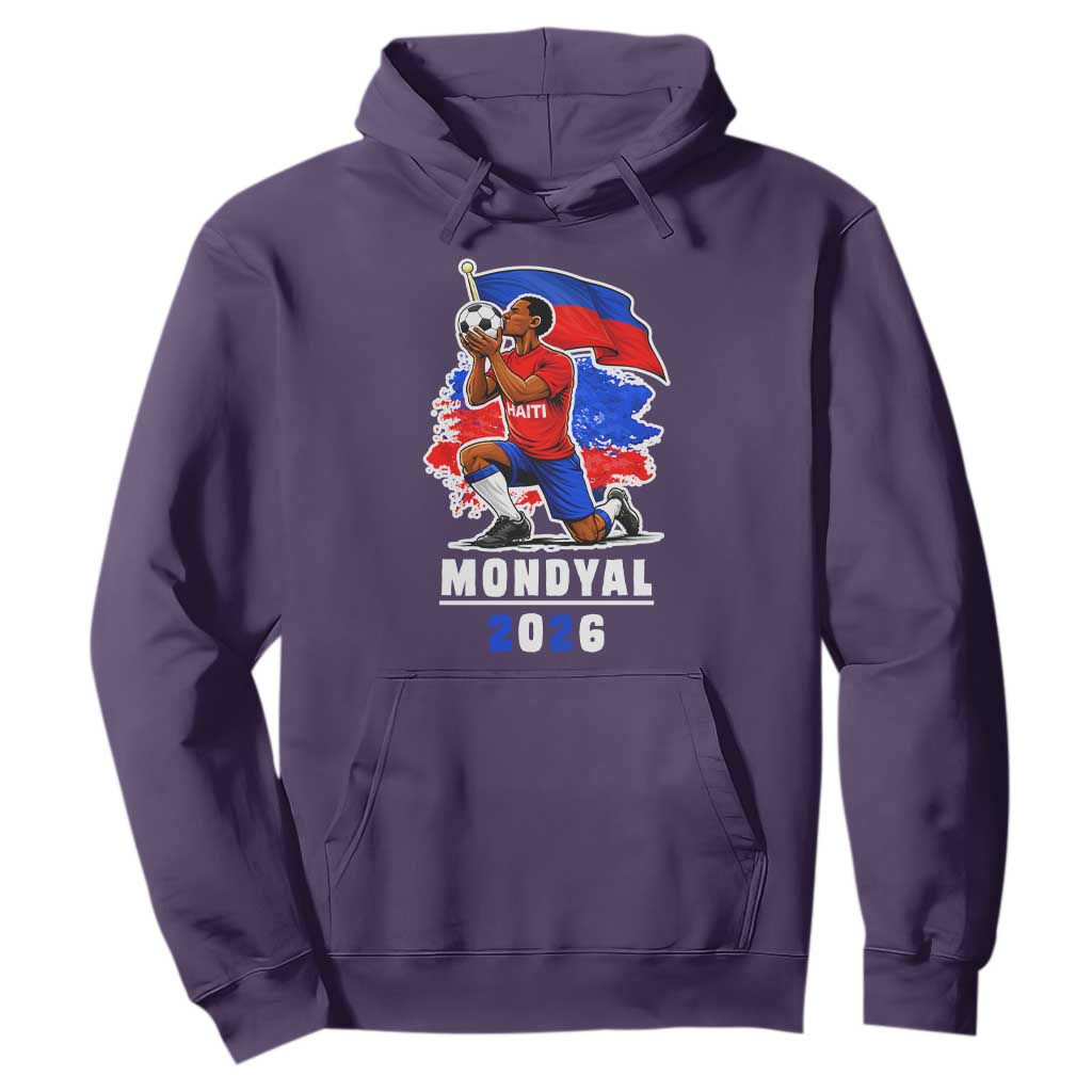 Mondyal 2026 Haiti Soccer Player Victory Celebration Graphic Hoodie Haitian Flag Football Sports Fan TS02 Purple Print Your Wear