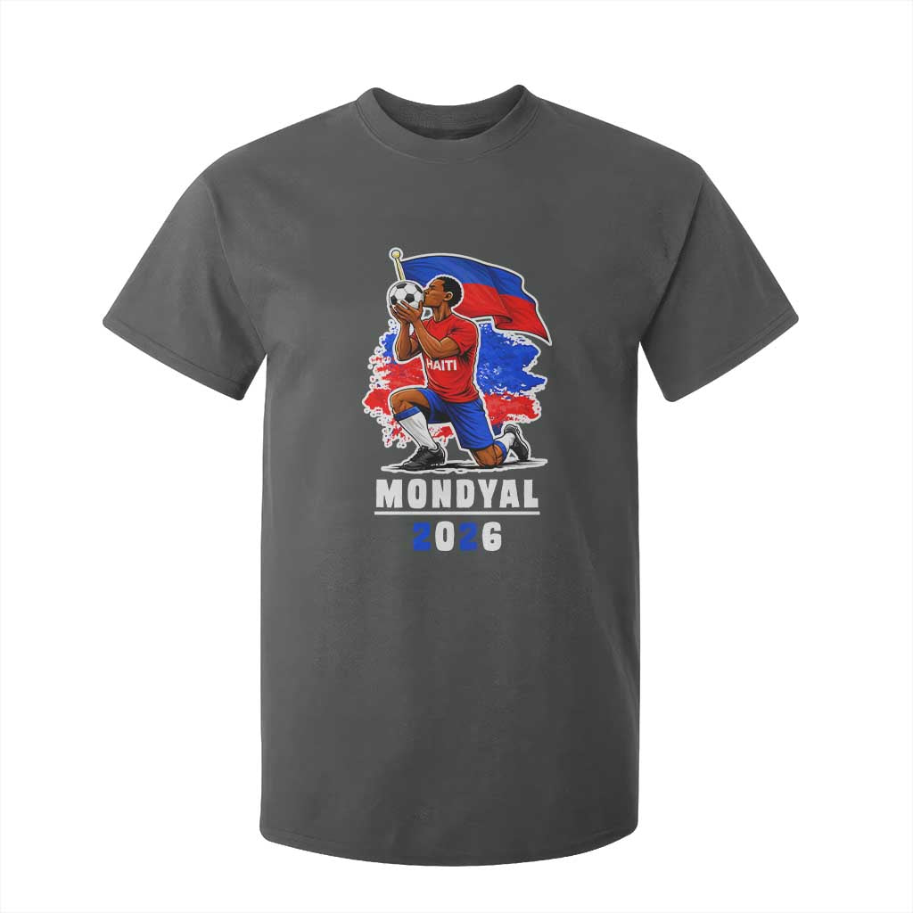 Mondyal 2026 Haiti Soccer Player Victory Celebration Graphic T Shirt For Kid Haitian Flag Football Sports Fan TS02 Dark Heather Print Your Wear