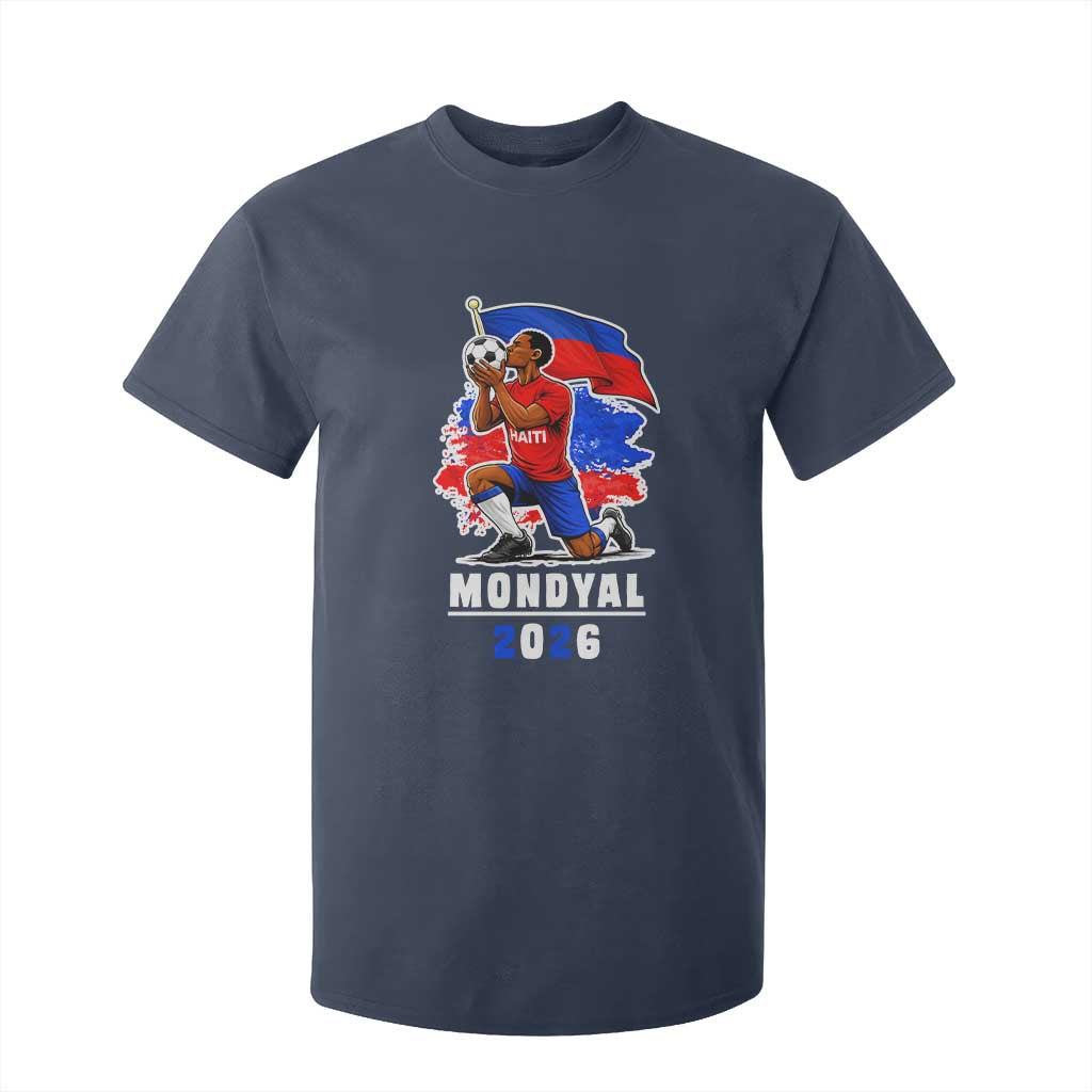 Mondyal 2026 Haiti Soccer Player Victory Celebration Graphic T Shirt For Kid Haitian Flag Football Sports Fan TS02 Navy Print Your Wear